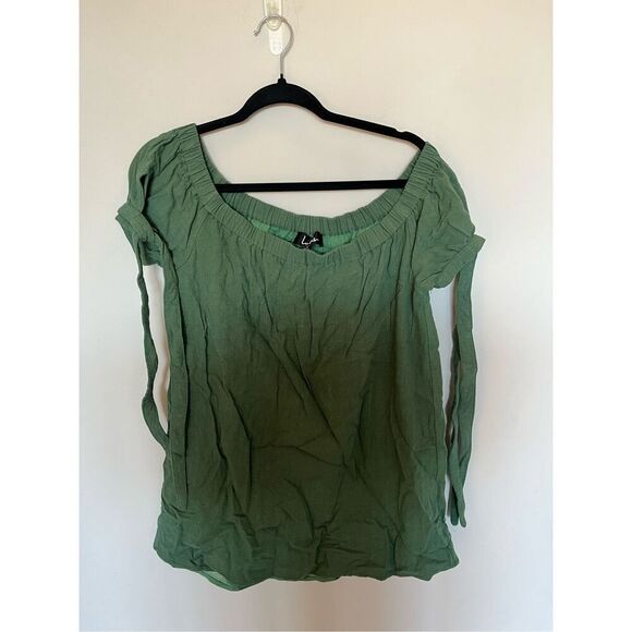 Lulu’s Al fresco off the shoulder olive green dress size large - Picture 2 of 3